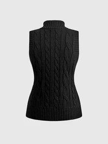 ROMWE Grunge Punk Mock Neck Cable Knit Sweater Vest - Black - View 2