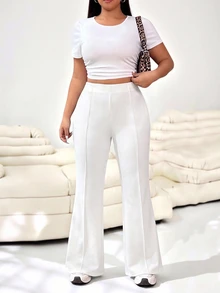 SHEIN EZwear 大碼西裝褲 - 白色 - 查看 10