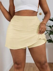 SHEIN PETITE CURVE 加大短裙 - 米色 - 查看 7