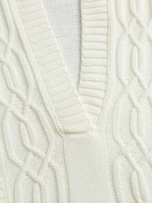Sweetra Cable Knit Hooded Sweater - White - View 5