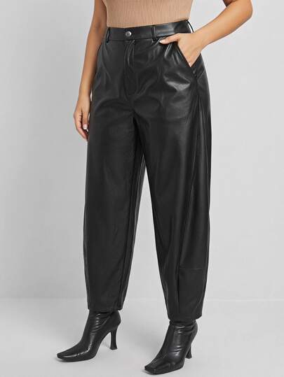 Chikora Plus High Waist PU Leather Tapered Pants