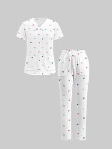 TaskEZ 1pc Cartoon Graphic Scrubber & 1pc Pants - Multicolor - View 4