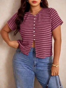 Elaquor Plus Size T-Shirts - Burgundy - View 5