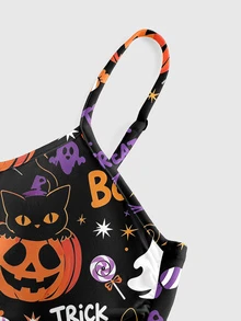 ROMWE Goth Halloween Print Cami Dress - Black - View 3