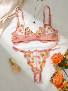 SHEIN 女款 2 件組愛心水鑽裝飾刺繡內衣套裝 - 彩色 - 查看 2