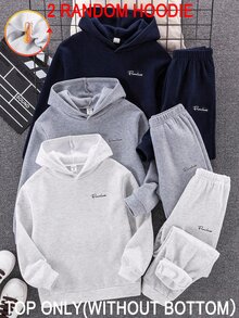 SHEIN 青少年男孩 2件組盲盒休閒手寫字母印花連帽衛衣，適合返校與外出穿著 - 彩色 - 查看 5