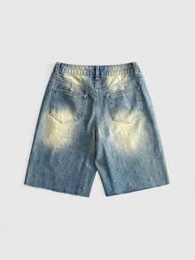 ROMWE Grunge Punk Cross Patched Detail Washed Denim Shorts - Dusty Blue - View 2