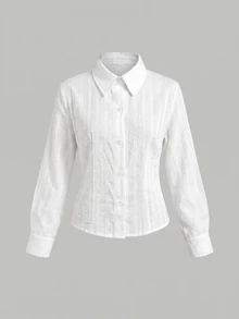 Tween Girl Solid Swiss Dot Button Front Shirt - Multicolor - View 3