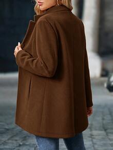 Yalmera Fall Clothes FOR WomenSolid Single Breasted Overcoat - Coffee Brown - View 2