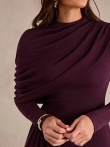Enchnt 高級秋季浪漫女款優雅紫色彈性針織派對洋裝，節慶穿搭，奢華晚禮服，婚禮賓客，萬聖節，返校舞會 - 紫色 - 查看 2