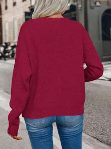 SHEIN Suéter oversize de hombros caídos color liso - Burdeos - Ver 2