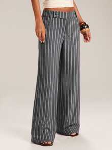 SHEIN BAE Fall& Winter Striped Print Wide Leg Pants Elegant - Multicolor - View 5