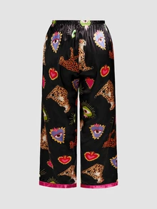 Chillnights Plus Size Women Leopard Print Long Sleeve Single-Breasted Top And Pants Pajama Set - Black - View 6