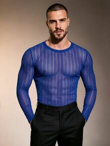ZURIURI Men's Solid Color Casual Versatile Daily Wear Long Sleeve T-Shirt - Blue - View 4