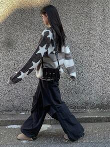 DAZY Star Pattern Drop Shoulder Oversized Sweater - Grey - View 3