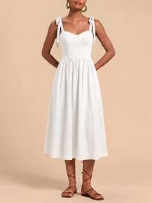Travachic Tie Shoulder Solid Bustier Cami Dress - White - View 5