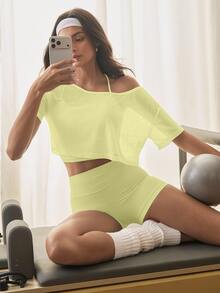 Eassivo Women Sports Tees Tanks Gym Light Yellow Athleisure Athletic - Light Yellow - View 3