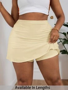 SHEIN PETITE CURVE 加大短裙 - 米色 - 查看 1