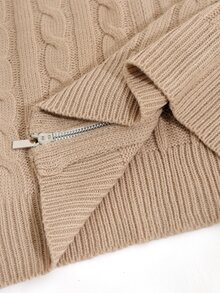 GlowEve Set Cardigan Rajut Kabel Polos dengan Bahu Longgar dan Resleting serta Celana Rajut dengan Potongan Meruncing - Unta - View 4