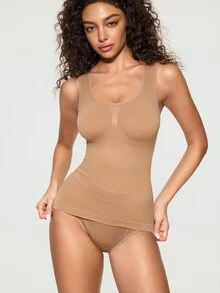 SHAPORA 1pc Women's Simple Pleated Shaping Tank Top - Apricot - View 3