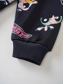THE POWERPUFF GIRLS X SHEIN Tween Girl Crew Neck Long Sleeve Casual Sweatshirt - Black - View 5