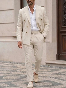 Manfinity Mode Blazer de doble botonadura & Pantalones de traje para hombre - Albaricoque - Ver 1