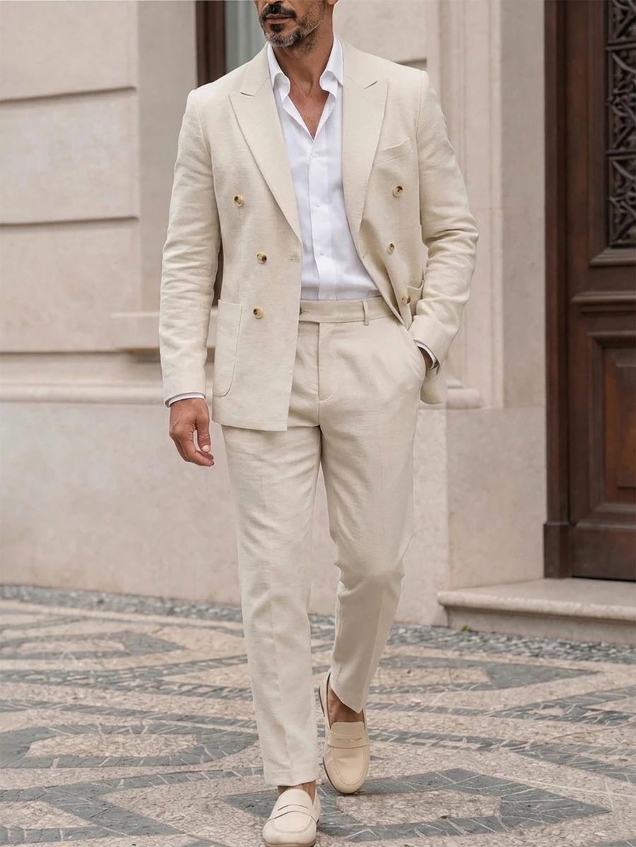 Manfinity Mode Blazer de doble botonadura & Pantalones de traje para hombre - Albaricoque - Ver 1