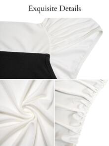 Brilight Two Tone Ruched Split Thigh Maxi Dress - Black - View 8