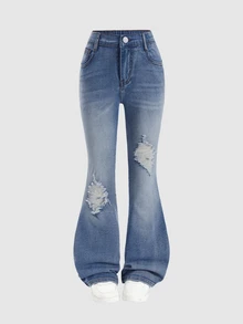 SHEIN Vaqueros Niñas (8-12) - Azul lavado medio - Ver 3