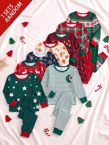 SHEIN 小男孩 1件條紋與星星印花睡衣上衣 + 1件睡褲 - 彩色 - 查看 1