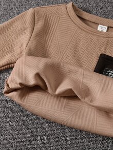 SHEIN 小男孩字母拼接裝飾翻蓋口袋運動衫與運動長褲套裝 - 彩色 - 查看 4