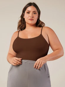 SHEIN BASICS Plus Solid Slim Fit Breathable Cami Top - Brown - View 3
