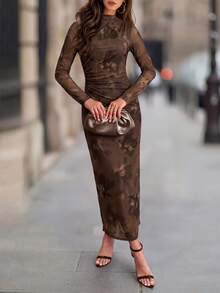 Ellevyn Floral Print Mock Neck Slim Fit Dress - Multicolor - View 3