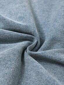 GlowEve Atasan Denim Tanpa Lengan Wanita dengan Detail Lipatan dan Tali Serut di Pinggang - Biru - View 6