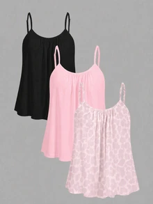 SHEIN EZwear Plus 3pcs Round Neck Ruched Cami Top - Multicolor - View 1