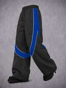 Manfinity Denimwave Men Contrast Panel Drawstring Waist Pants - Royal Blue - View 3