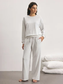 Ocili Solid Drop Shoulder Lounge Top - Light Grey - View 2