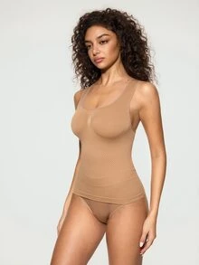SHAPORA 1pc Women's Simple Pleated Shaping Tank Top - Apricot - View 4
