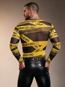ZURIURI Sexy Streetwear Tight-Fitting Long Sleeve Letter Print Sheer T-Shirt Rave Club Black And Yellow Autumn - Multicolor - View 3