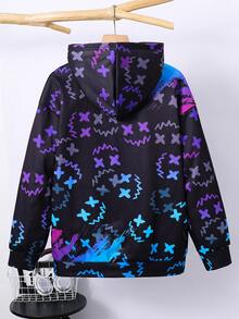SHEIN 青少年男孩休閒街頭風螢光夜光卡通滿版印花連帽衛衣 - 彩色 - 查看 6