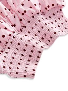 ROMWE Kawaii Polka Dot Print Two Layer Hem Skirt - Pink - View 3