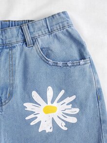SHEIN Jeans rasgados con estampado floral & leopardo y borde crudo talla grande - Azul - Ver 7