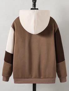 SHEIN 青少年男款休閒純色棕色寬鬆連帽衛衣 - 棕色 - 查看 2