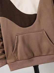 SHEIN 青少年男款休閒純色棕色寬鬆連帽衛衣 - 棕色 - 查看 4
