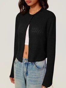 SHEIN BASICS 女士開襟衫 - 黑色 - 查看 4