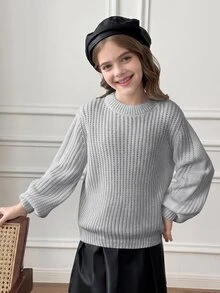 SHEIN Tween Girls Sweaters - Grey - View 5