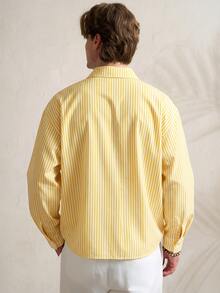 TONEVAULT Men Striped & Letter Graphic Drop Shoulder Shirt - Yellow - View 2