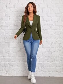SHEIN PETITE Women Blazers - Army Green - View 4
