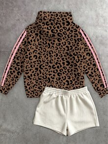 Sudadera con estampado de leopardo y patrón de corazón para niña preadolescente - Multicolor - Ver 2