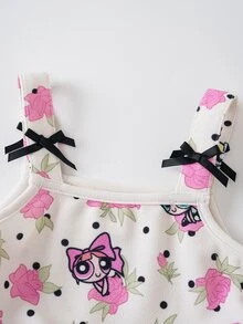THE POWERPUFF GIRLS X SHEIN Young Girl All-Over Print Pleated Casual Daily Summer Travel Dress - Apricot - View 3